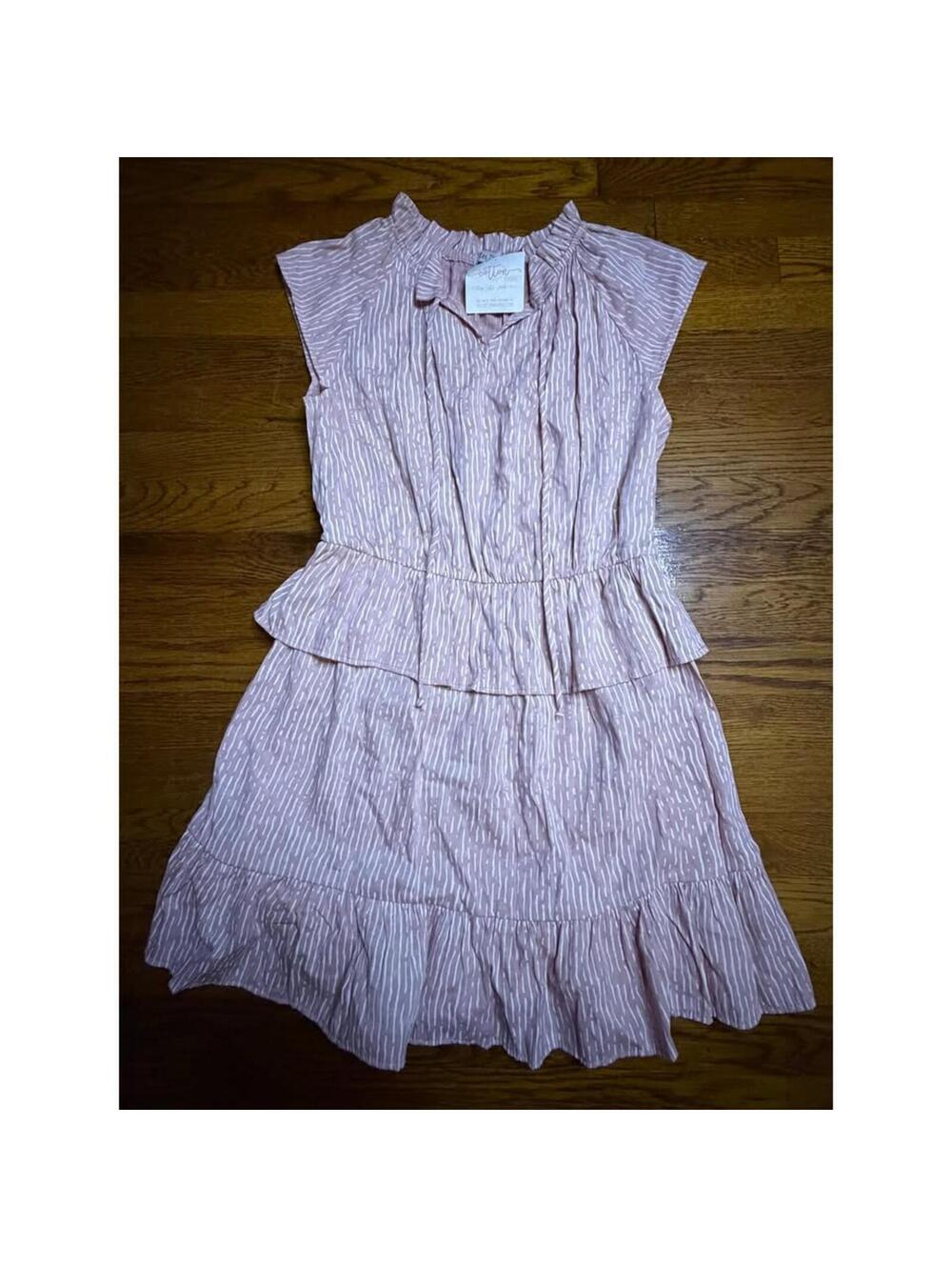 Ces Femme Ruffle Peasant Dress Mauve Pink NWT Short Sleeve Medium